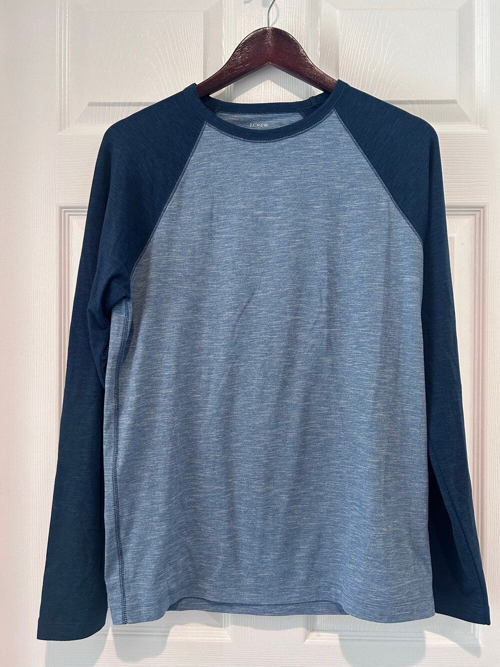 J.Crew Performance Shirt Small Mens Raglan Long Sleeve Blue Tee Athletic Top